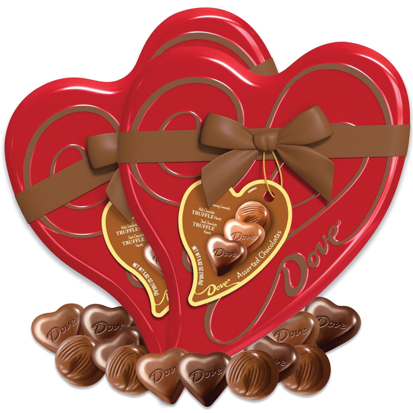 Valentines Day Chocolate Box Heart Tins Assorted Chocolates 2 Pack- Dove Milk Chocolate Truffles and Dove Dark Chocolate Truffles Valentine's Day Chocolate Hearts. Pack of 2 x 5.82oz Heart Tins.