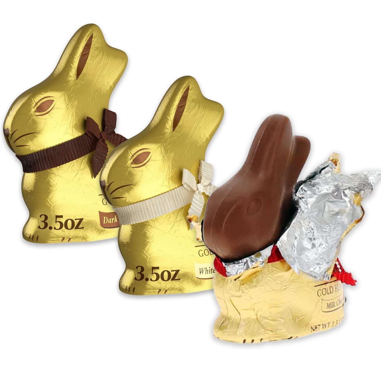Chocolate Easter Bunny Bulk 3 Pack- Contains 1 Each of Milk, White, and Dark Chocolate 3.5oz Bunny.