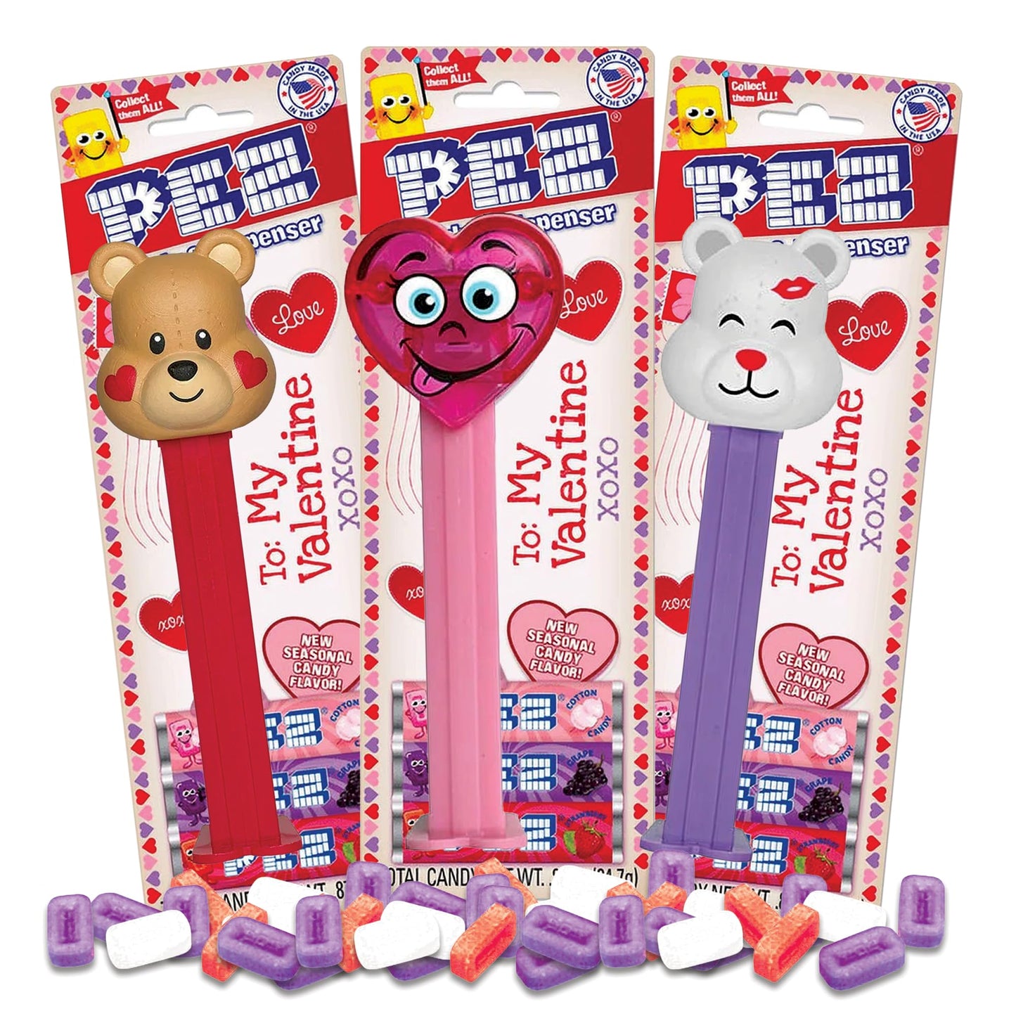 Valentines Day Candy Dispenser 3 Pack. Bulk Candy Valentines Day, Candy for Valentines Day, Assorted Valentine Candy, Hard Candy Refill Rolls