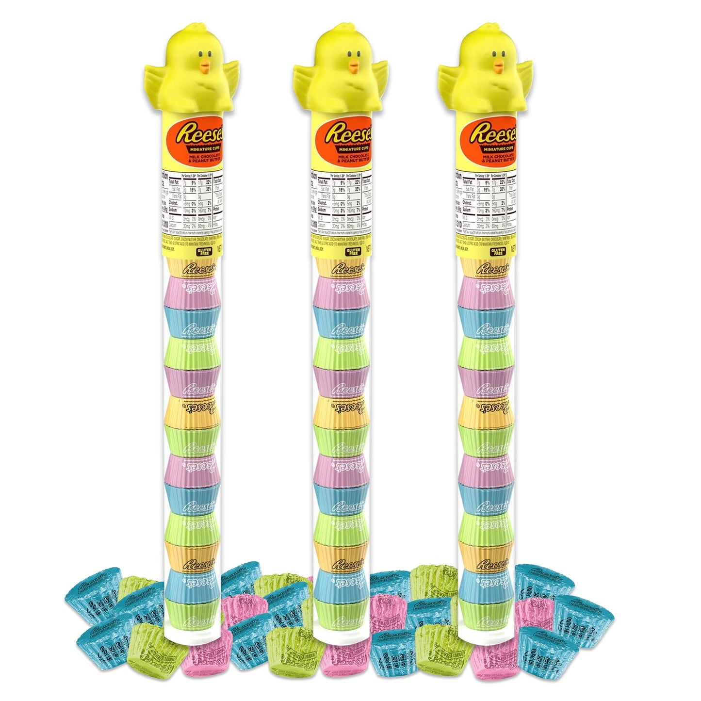 Easter Candy Mini Peanut Butter Chocolate Cups Filled Candy Tubes 3 Pack.