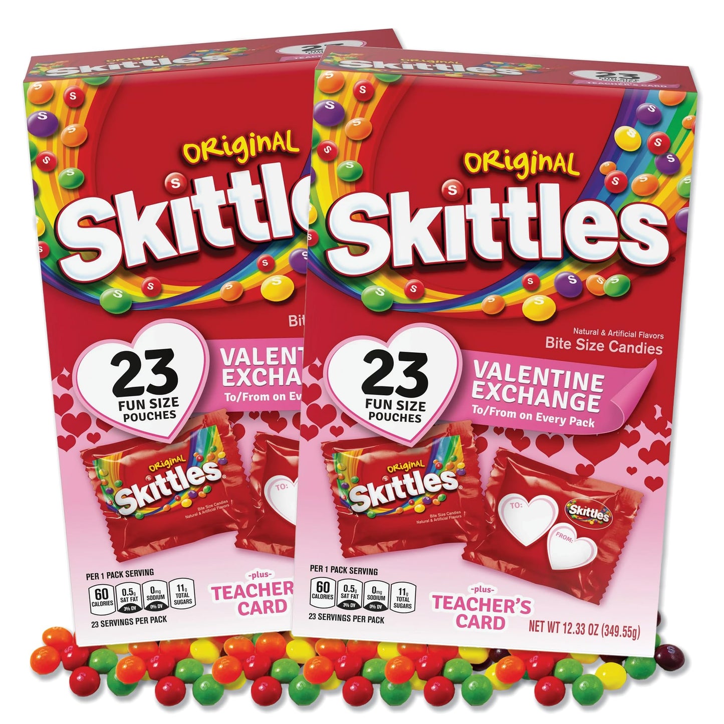 Valentine's Day Candy Exchange Fun Size Fruity Candy Pieces 46 Pack (2 Boxes of 23 Valentine's Gift Exchange Candy). Set Includes 46 x Fun Size Candy Packs and 2 Teachers Cards