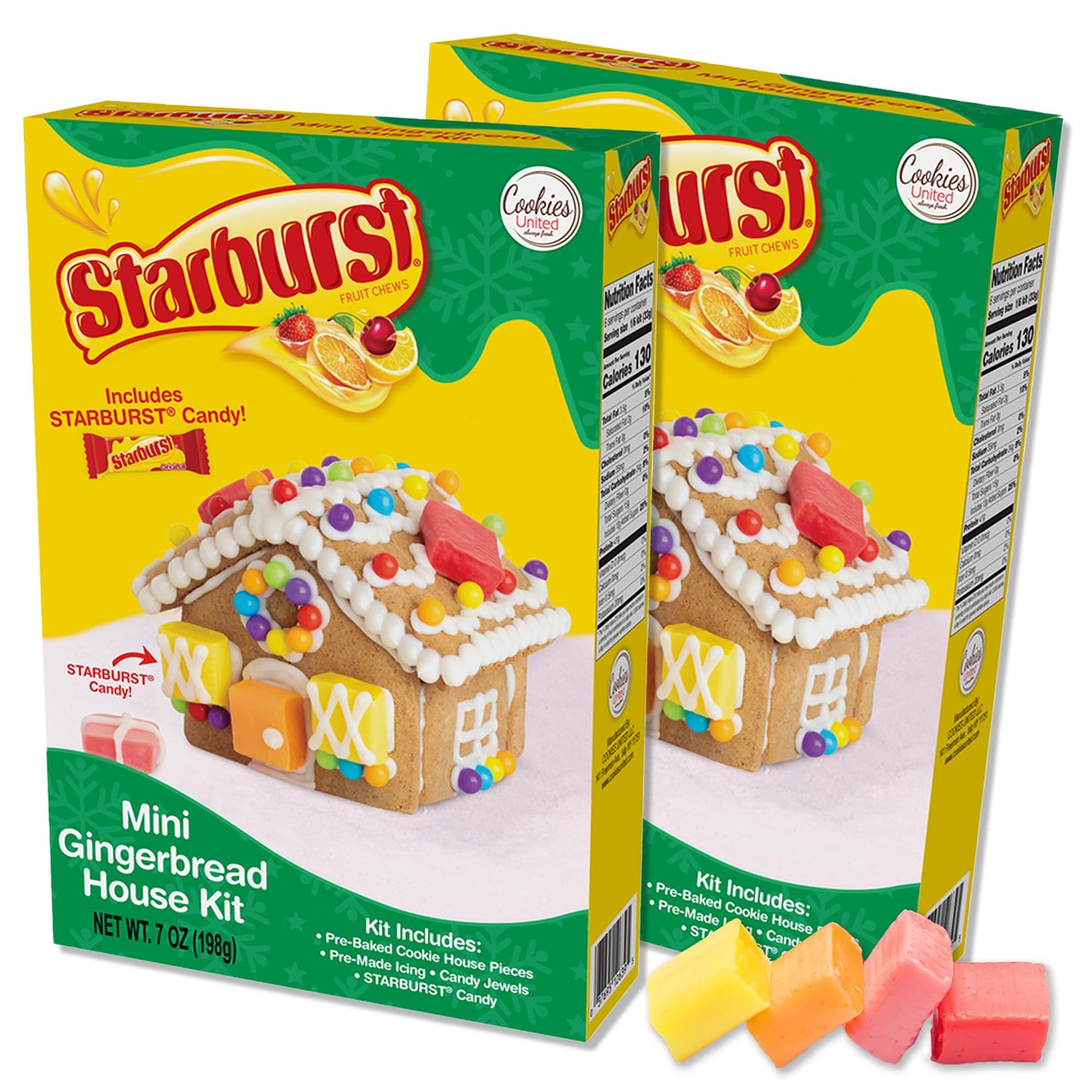 Fruity Candy Chews Christmas Mini Gingerbread House Kit 2 Pack. Christmas Ginger Bread House Kit, Christmas Gingerbread House Kit, Christmas Candy, Small Gingerbread House Kit