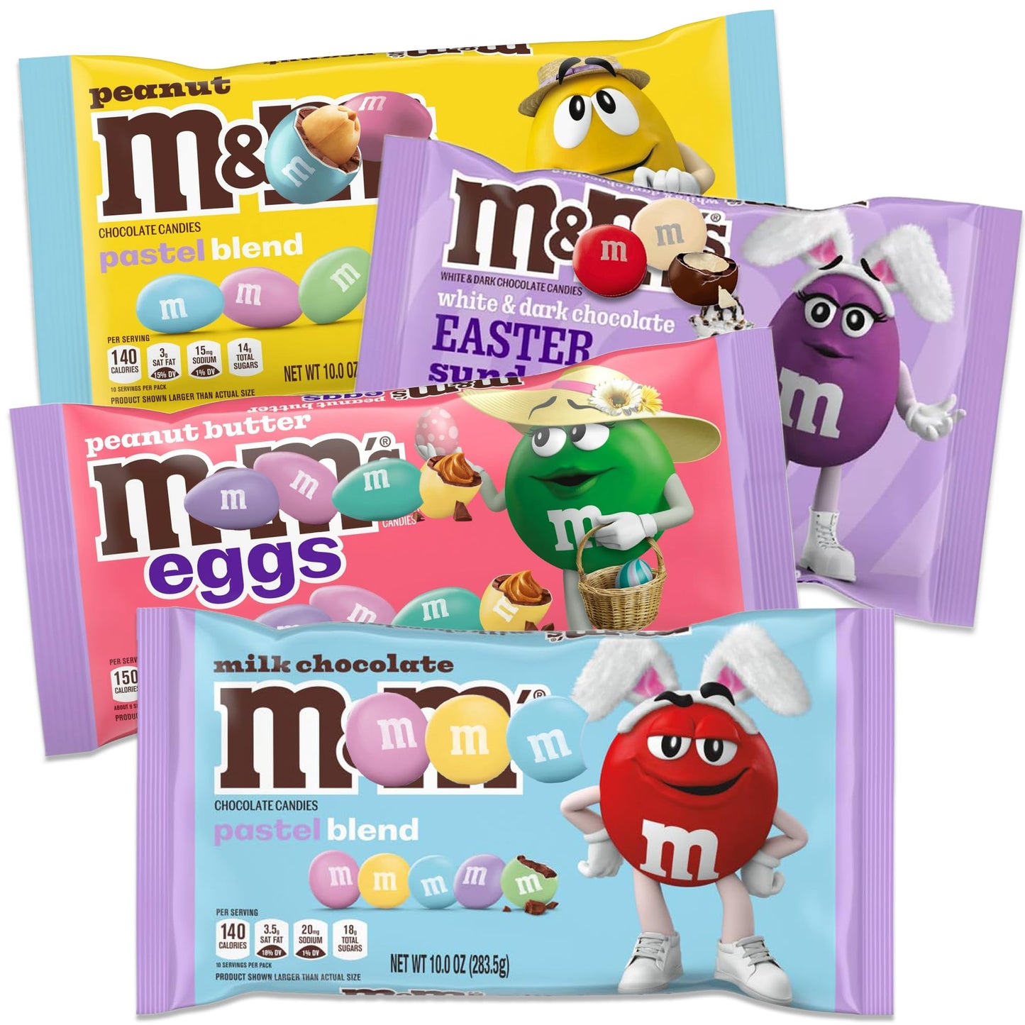 Easter Chocolate Candy Pieces Bulk Variety 4 Pack- Includes 1 Bag Each of Milk Chocolate, Peanut, Peanut Butter Chocolate, and Sundae.