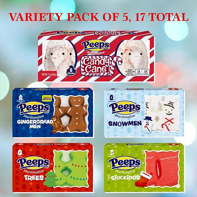 Peeps Christmas Marshmallow Candy Variety 5 Pack- 5 Flavors of Stocking Stuffers Gift Basket by Rebel Smuggling Galactic Emporium