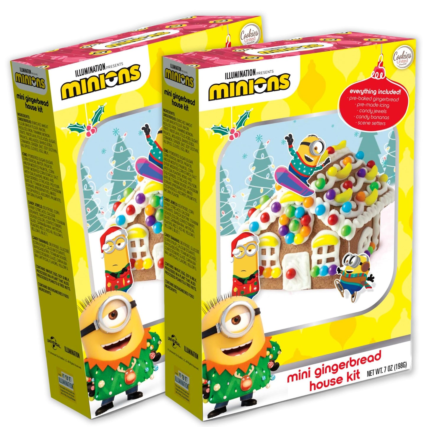 Minions DIY Gingerbread House Kit Pack of 2. Minion Christmas Mini Gingerbread House Kit 2 Pack. Christmas Ginger Bread House Kit, Christmas Gingerbread House Kit, Christmas Minion, Small Gingerbread House Kit