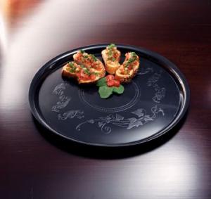 EMI Yoshi Koyal Deli Mate Round Trays, 16-Inch, Black, Set of 25