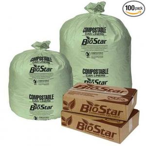 Pitt Plastics BioStar Compostable Liners, 1-mil, 33" x 39", Gree