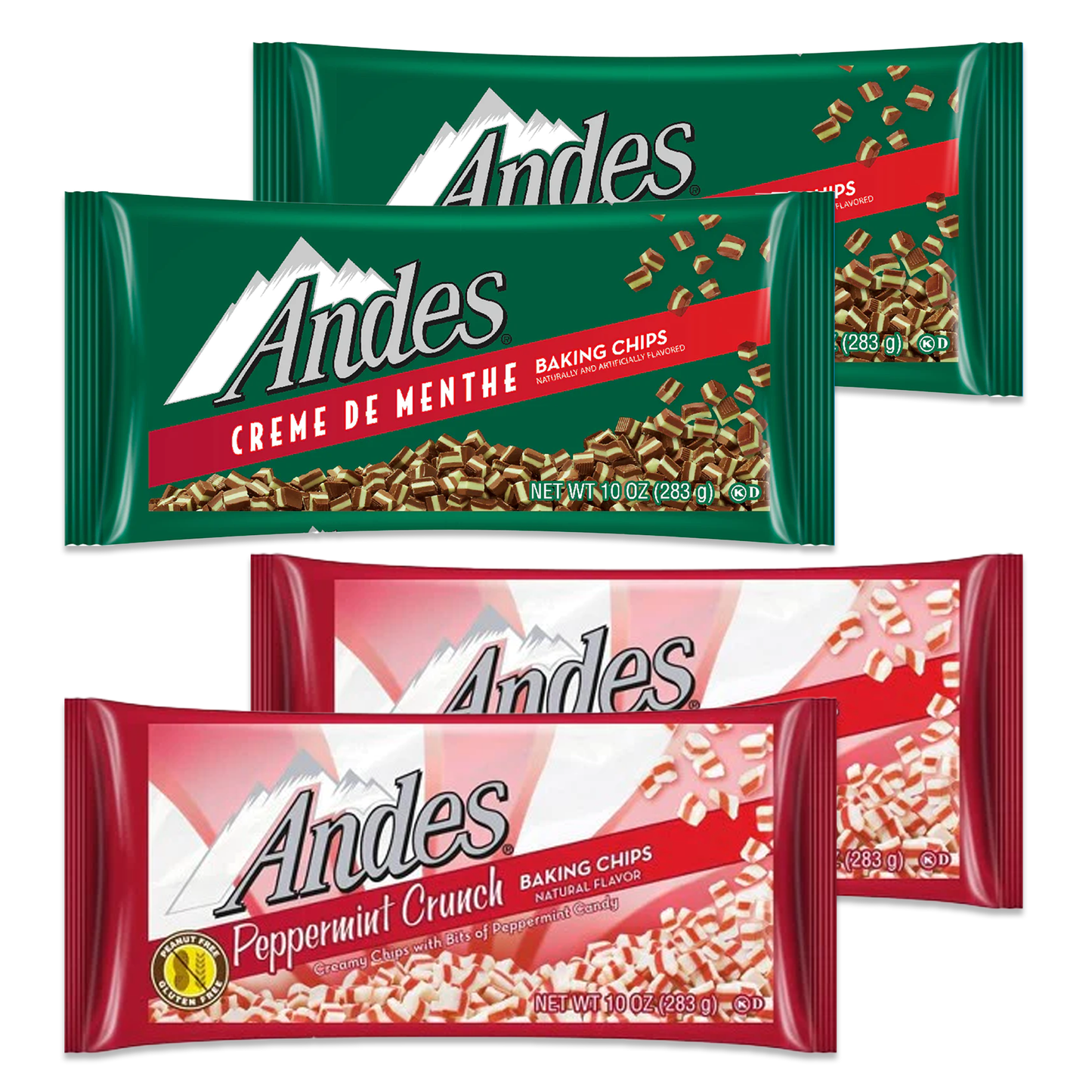 Andes Creme De Menthe 10oz baking chips and Peppermint Mints 10oz baking chips 2 of Each (Pack of 4)