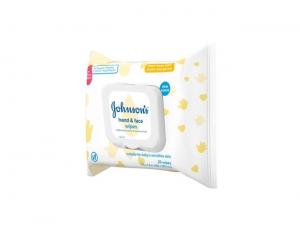Johnsons Baby Hand and Face Wipes, 25 count per pack - 4 per case.