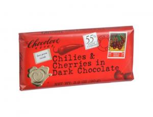 Chocolove Xoxox Chilies and Cherry Dark Chocolate Bar, 3.2 Ounce - 144 per case