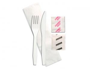 D and W Fine Pack Senate Fork Knife Salt and Pepper 1 Ply Napkin Kit - 250 per case.