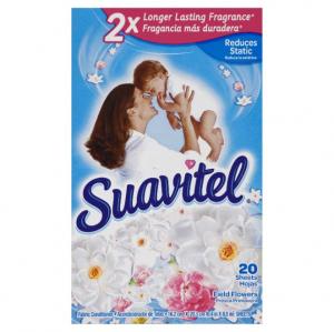 Suavitel Field Flowers Dryer Sheet - 20 per pack - 15 packs per case.