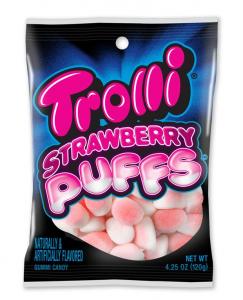 Trolli Puffs Strawberry Gummy Candy Peg Bag, 12 x 4.25 oz Case