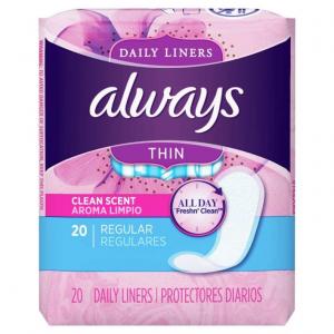 24 PACKS : Always Fresh Pantiliners, Thin, Regular, Clean Fresh