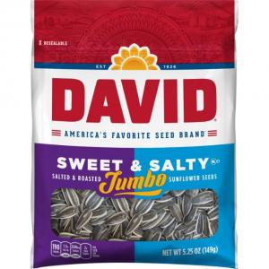 David Roasted and Salted Sweet and Salty Jumbo Sunflower Seeds 5.25 oz (PACK OF 12)