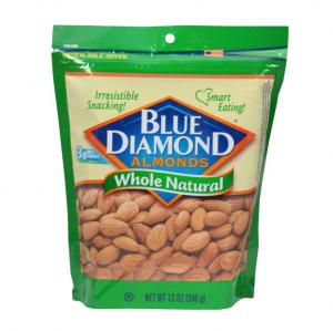 Blue Diamond Whole Natural Almonds 12oz (PACK OF 6)