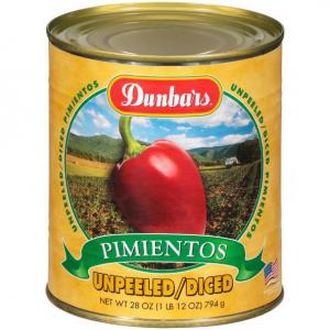 Dunbars Unpeeled/Diced Pimentos, Bulk Size Case (28 Oz. Cans, 12 Per Case)