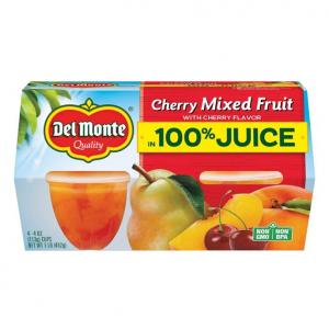 CHERRY MIXED FRUIT IN 100% JUICE, DELMONTE 6/4PK-4OZ PLASTIC CUP