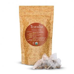 Teatulia Organic Masala Chai Tea, 50 Corn Silk Pyramid Tea Bags, Whole-Leaf Tea Bags W/ Black Tea, Cinnamon, Cardamom, Ginger Root, Black Pepper & Cloves