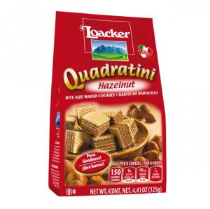 Loacker Quadratini Hazelnut Bite Size Wafer Cookie 125 Gms (4.41 OZ, 6 Per Case)