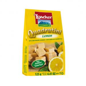 Loacker Quadratini Lemon Bite Size Wafer Cookie 125 Grams (4.41 OZ, 6 Per Case)