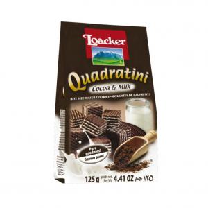 Loacker Quadratini Cocoa & Milk Wafer Cookies (125 G/4.41 Oz, 6 Per Case)