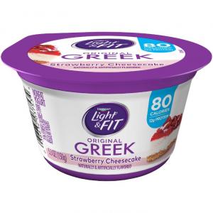 Light and Fit Greek Strawberry Cheesecake Non Fat Yogurt, 5.3 Ounce - 12 per case.
