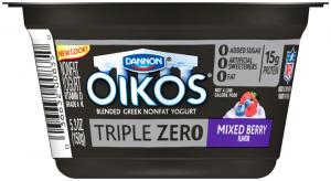 Oikos Organic Triple Zero Mixed Berry Nonfat Greek Yogurt (5.3 Oz, 12 Per Case)