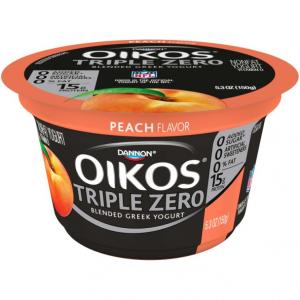 Oikos Organic Triple Zero Peach Nonfat Greek Yogurt, 5.3 Ounce - 12 per case.