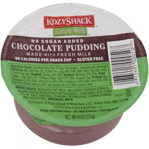 Kozy Shack Chocolate Pudding No Sugar Added, 4 Ounce48 per case.