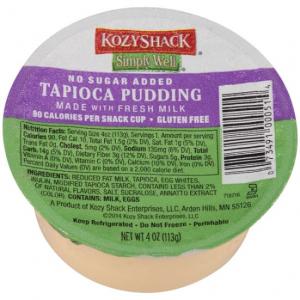 Kozy Shack Tapioca Pudding No Sugar Added, 4 Ounce - 48 per case.