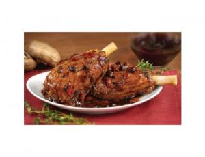 Cuisine Solutions Lamb Shanks Seared with Red Wine Portobello Mushrooms, 16.5 Ounce - 22 per case.