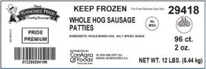 Odoms Tennessee Pride Premium Fresh Sliced Mild Sausage Patty, 12 Pound - 1 each.