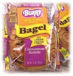 Burry Foodservice Thaw and Sell Sliced Cinnamon Raisin Bagel, 4.67 Ounce - 24 per case.