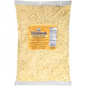 Tillamook Medium White Shredded Cheddar Cheese, 5Lbs./Pack (Pack Of 4)