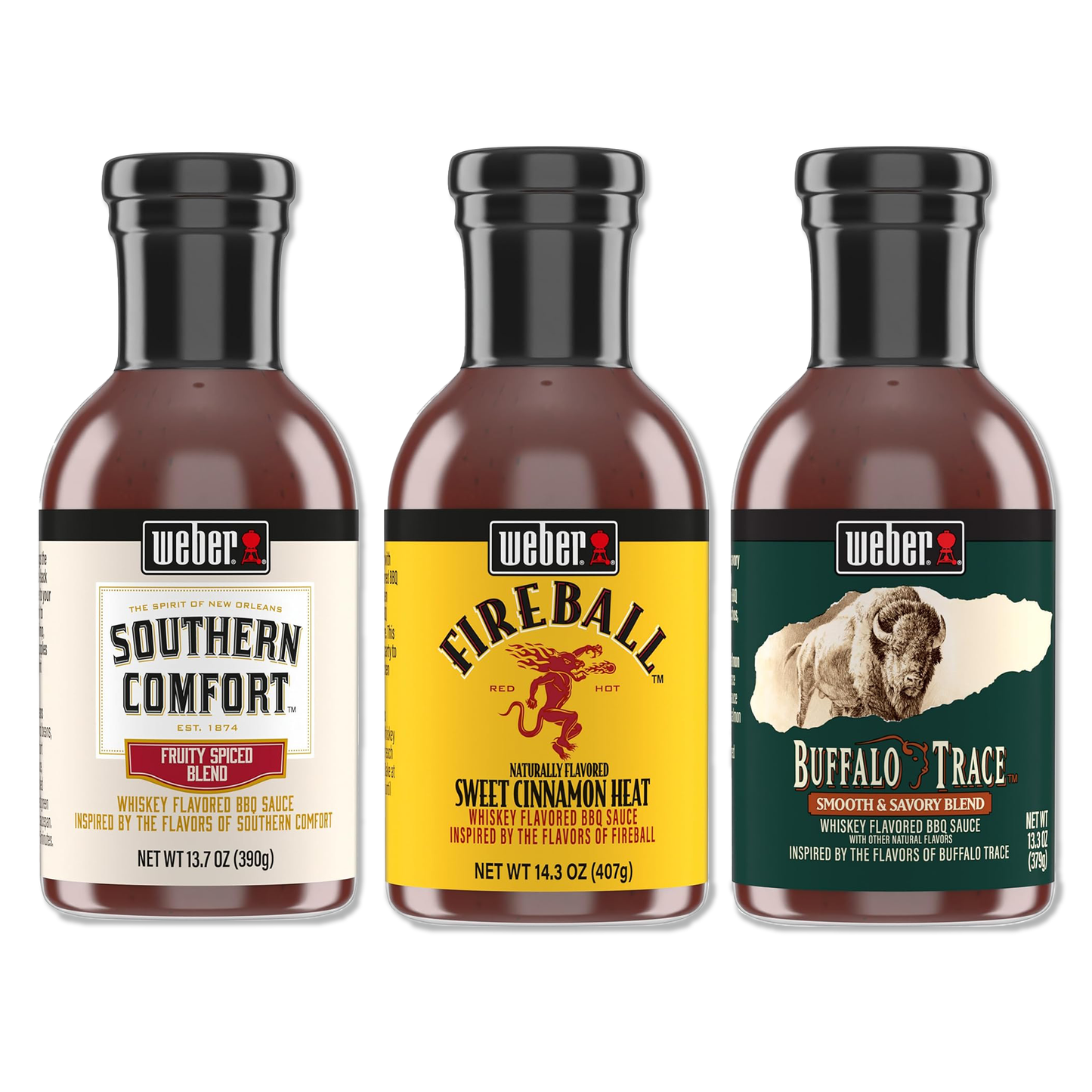 Bourbon Flavored BBQ Sauce Variety Pack - 3 Premium Blends (Southern Comfort, Fireball, Buffalo Trace)