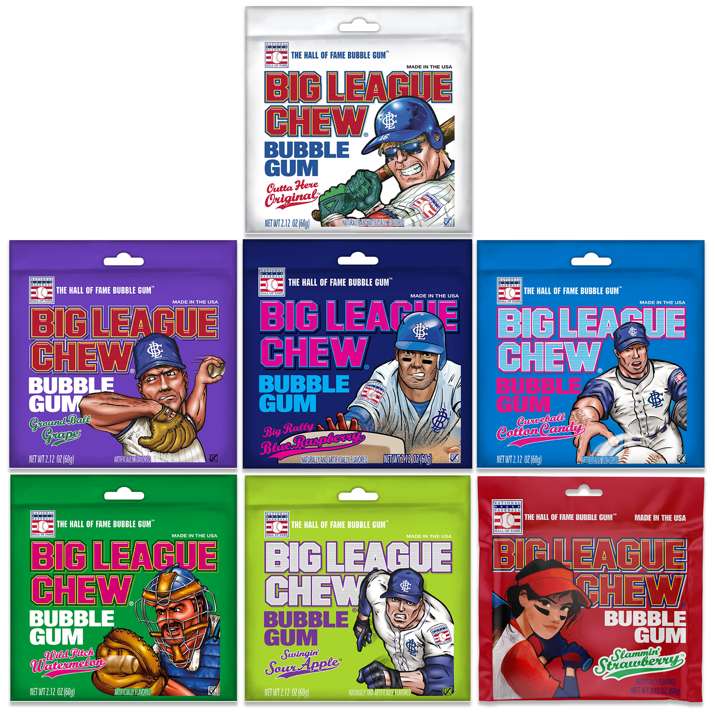 Big league Chew Variety Pack of 7, 2.12oz- Original, Grape, Apple, Blue Raspberry, Strawberry, Watermelon, Cotton Candy