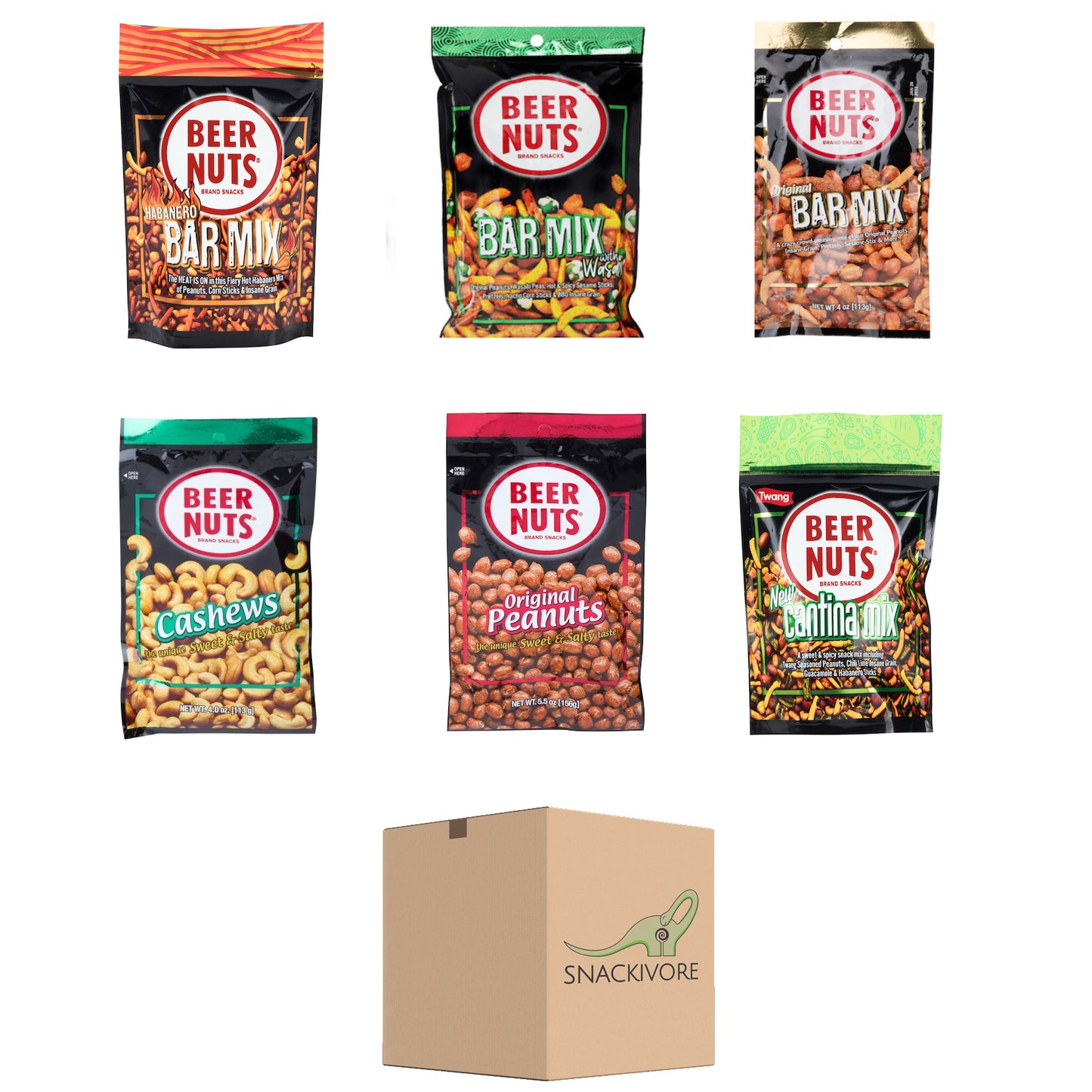 Beer Nuts Variety Pack - 6 Flavors (4oz Bags)