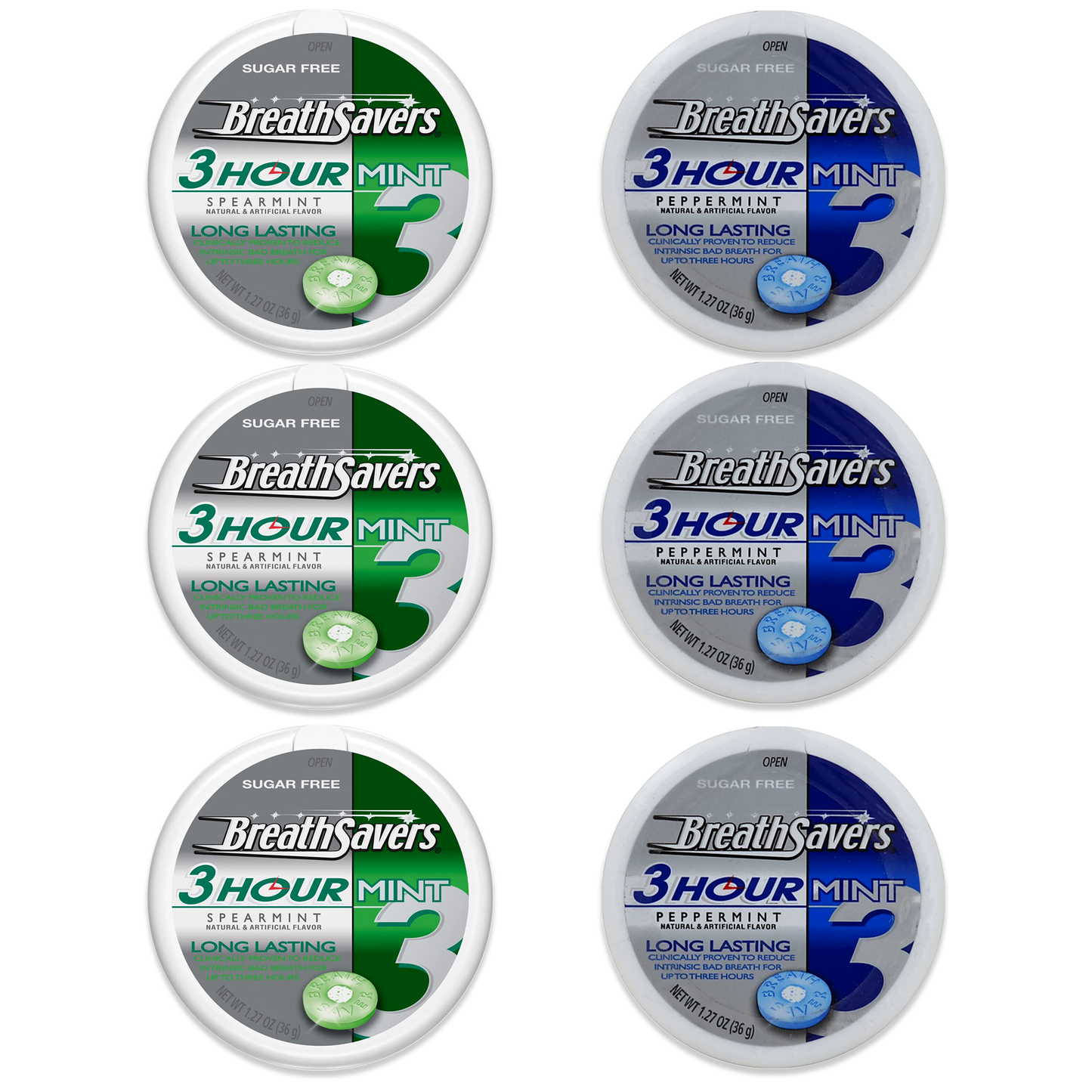Breath Savers Variety Pack - 6 Packs Sugar Free Mints (Spearmint & Peppermint)