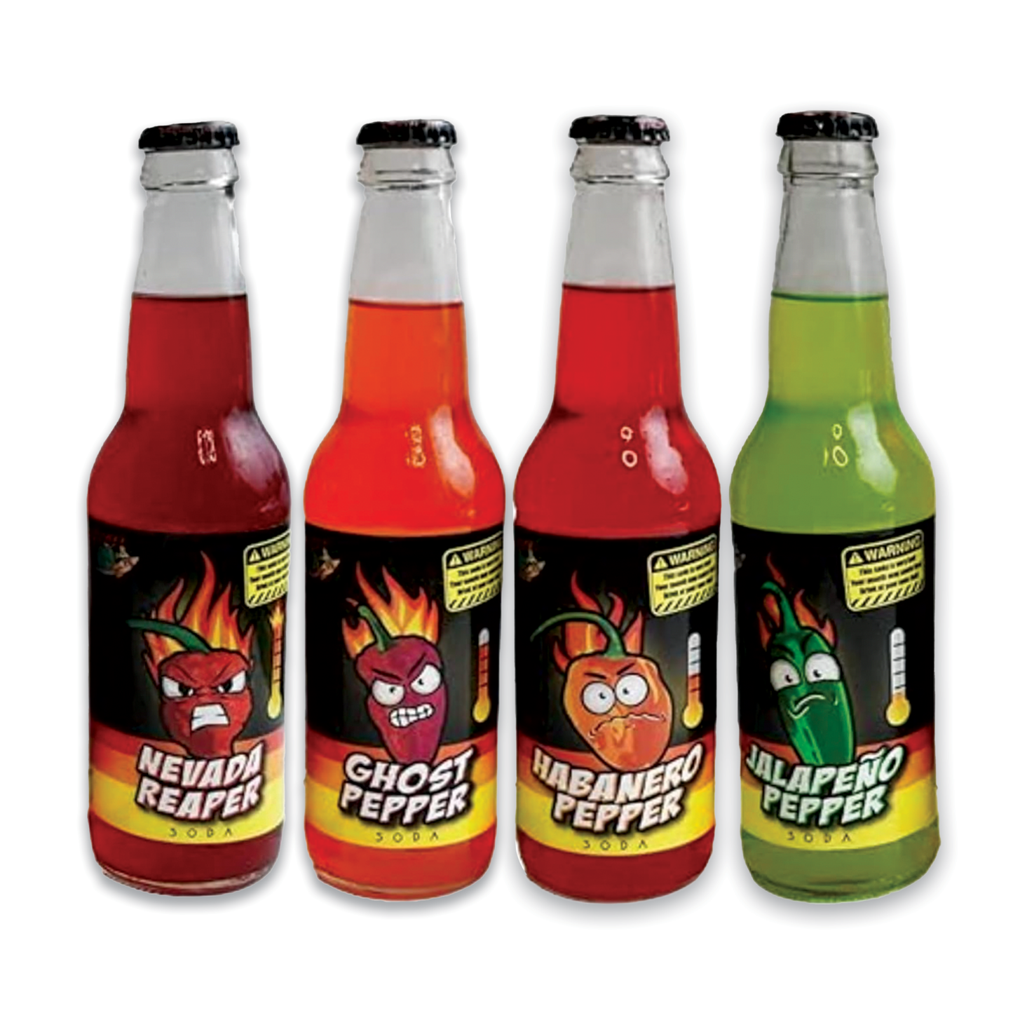 Spicy Chili Pepper Soda Variety Pack 4 Flavors - Ghost Pepper, Reaper, Habanero, Jalapeno