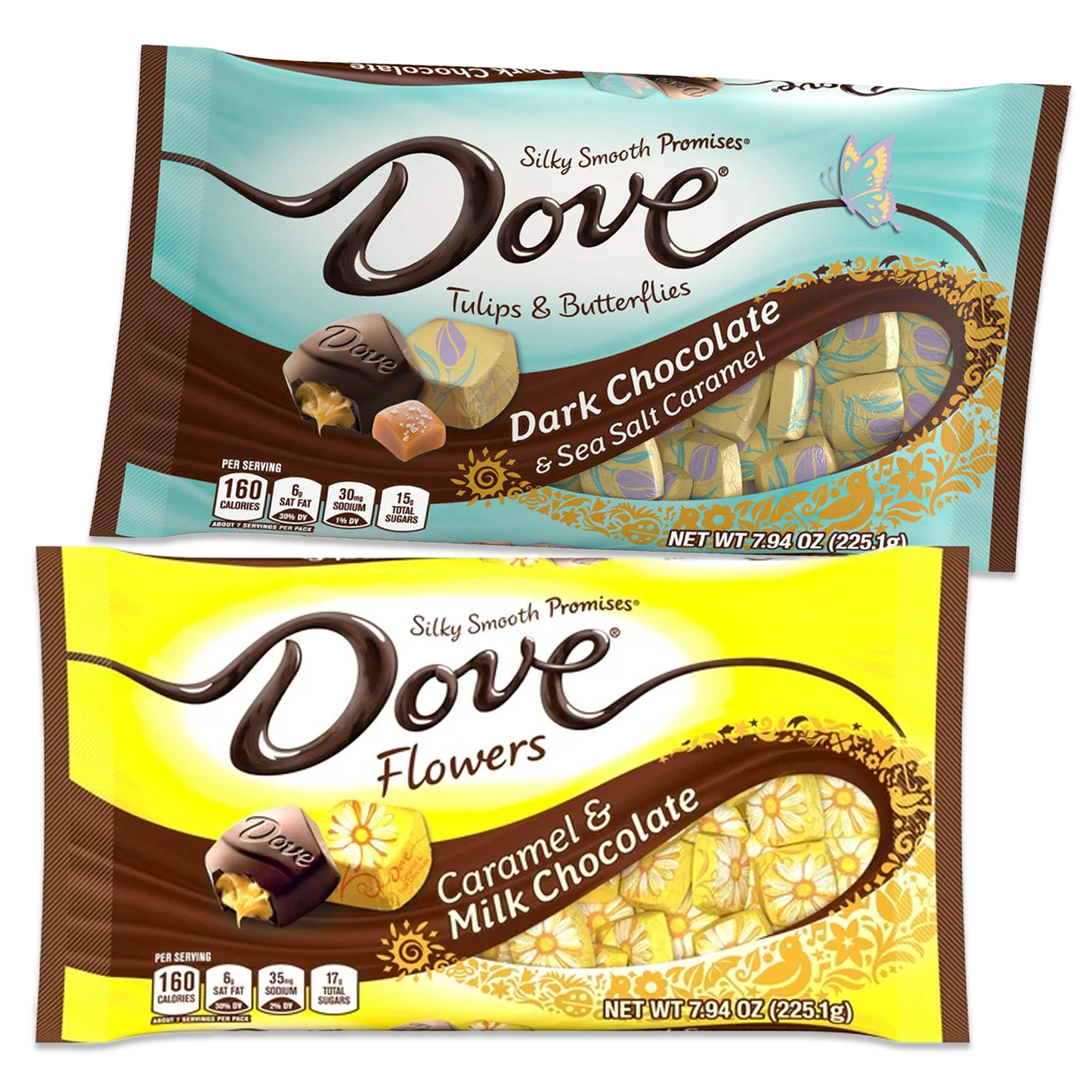Dove Easter Candy Promises Variety 2 Pack- Dove Caramel Milk Chocolate and Dark Chocolate Sea Salt Caramel Dove Chocolate Candy, Dove Chocolates Individually Wrapped.
