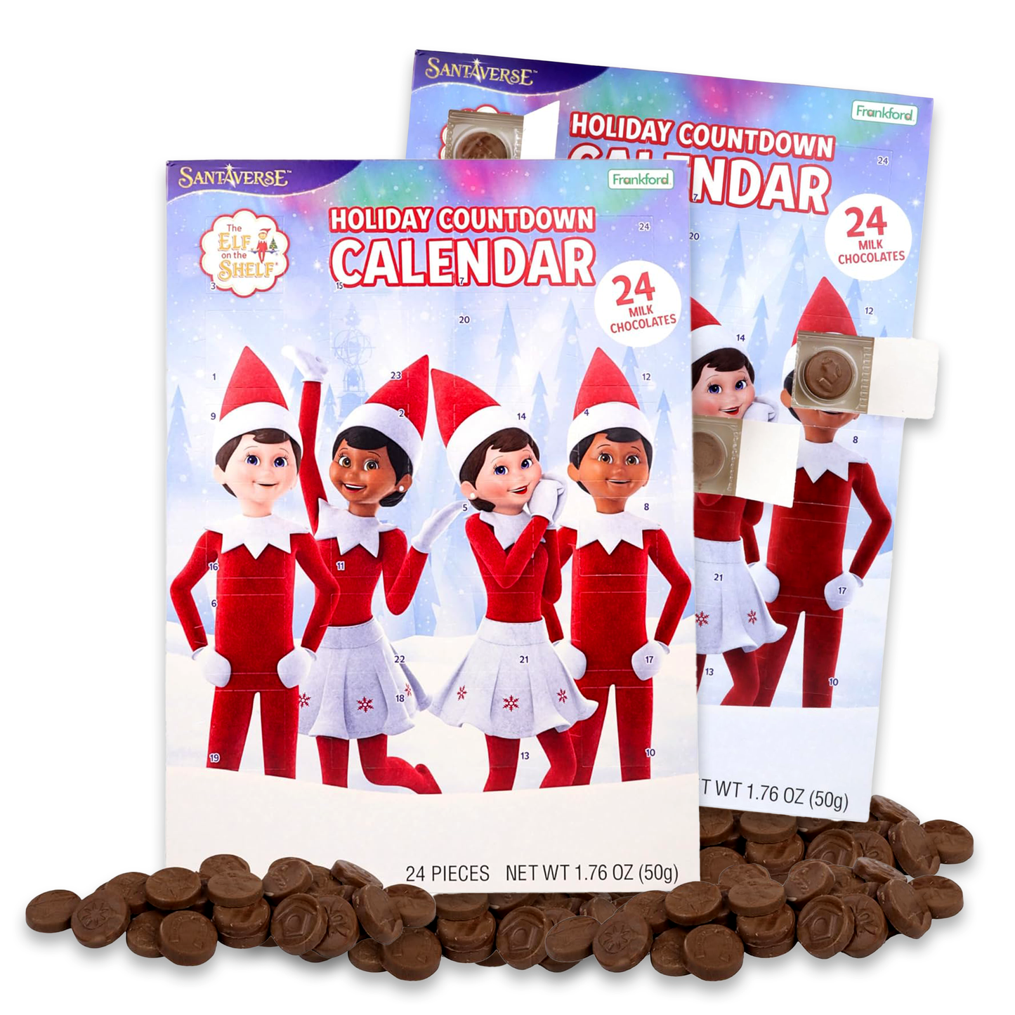 Elf on the Shelf Holiday Advent Calendar Christmas Candy Chocolate Countdown, Pack of 2
