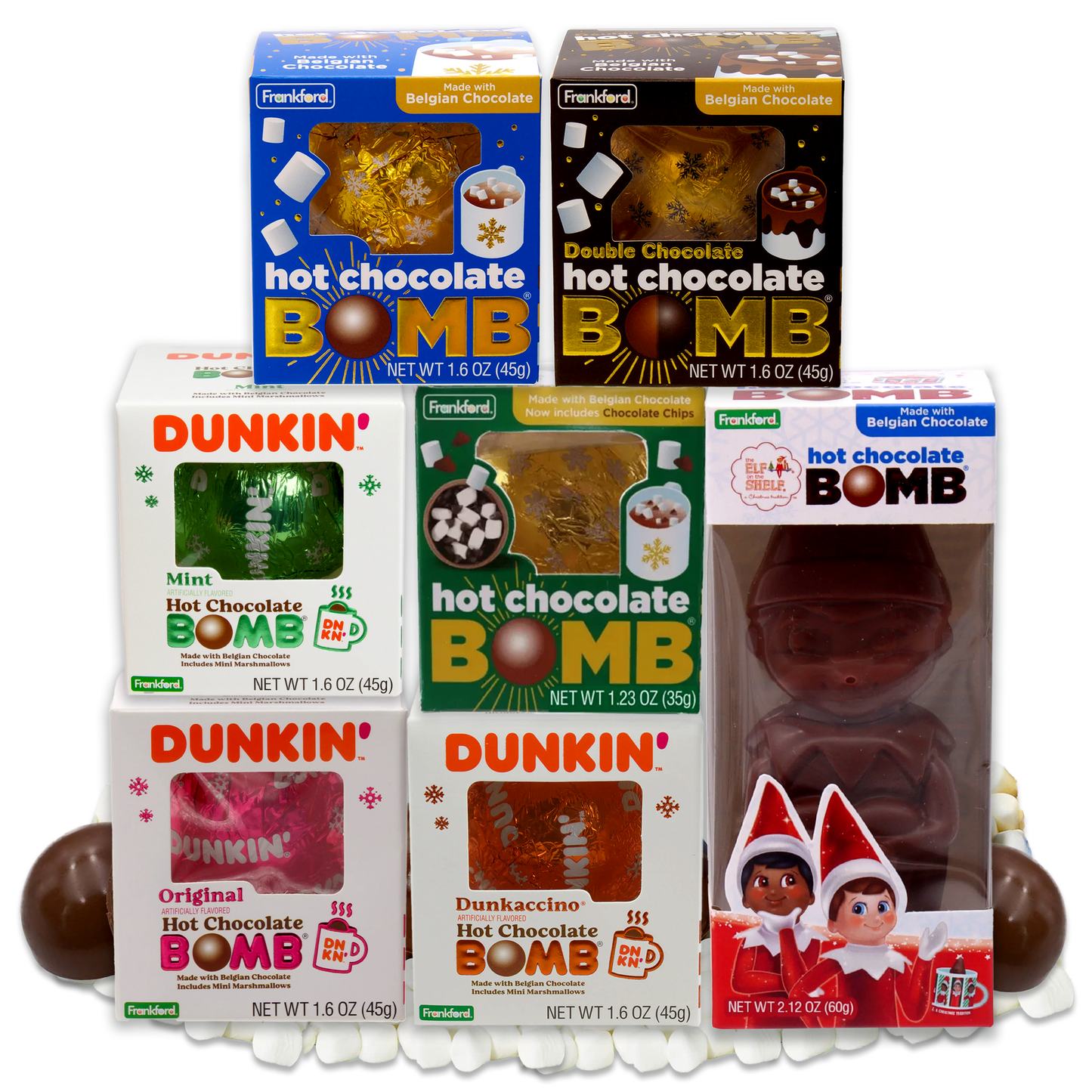 Hot Chocolate Bomb Gift Set Variety 7 Pack- Dunkin Donuts Hot Chocolate Bombs, Hot Cocoa Bombs, Hot Chocolate Gift, Hot Coco Bombs, Hot Chocolate Kit, Hot Chocolate Bombs Bulk