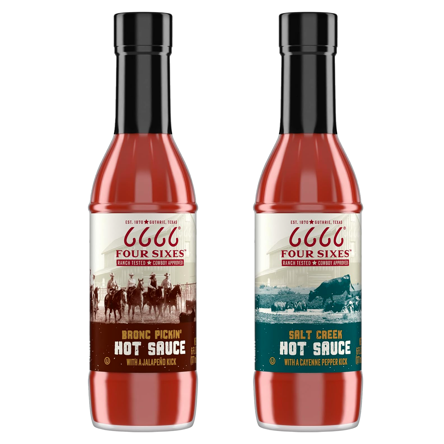 Four Sizes Hot Sauce Variety 2 Pack- 6666 Bronc Pickin and Salt Creek.