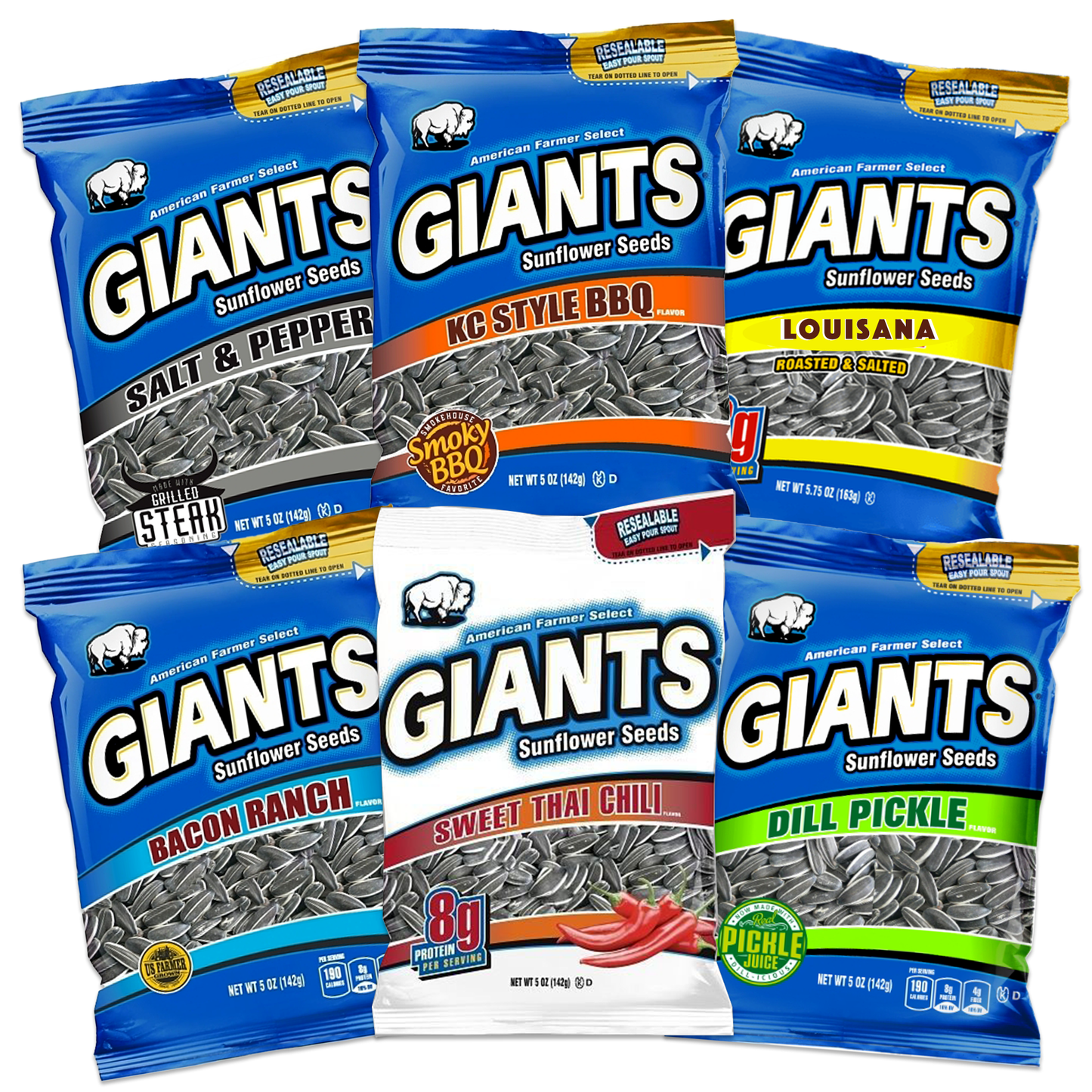 Giants Sunflower Seeds Variety Pack of 6 x 5 ounce Bags
