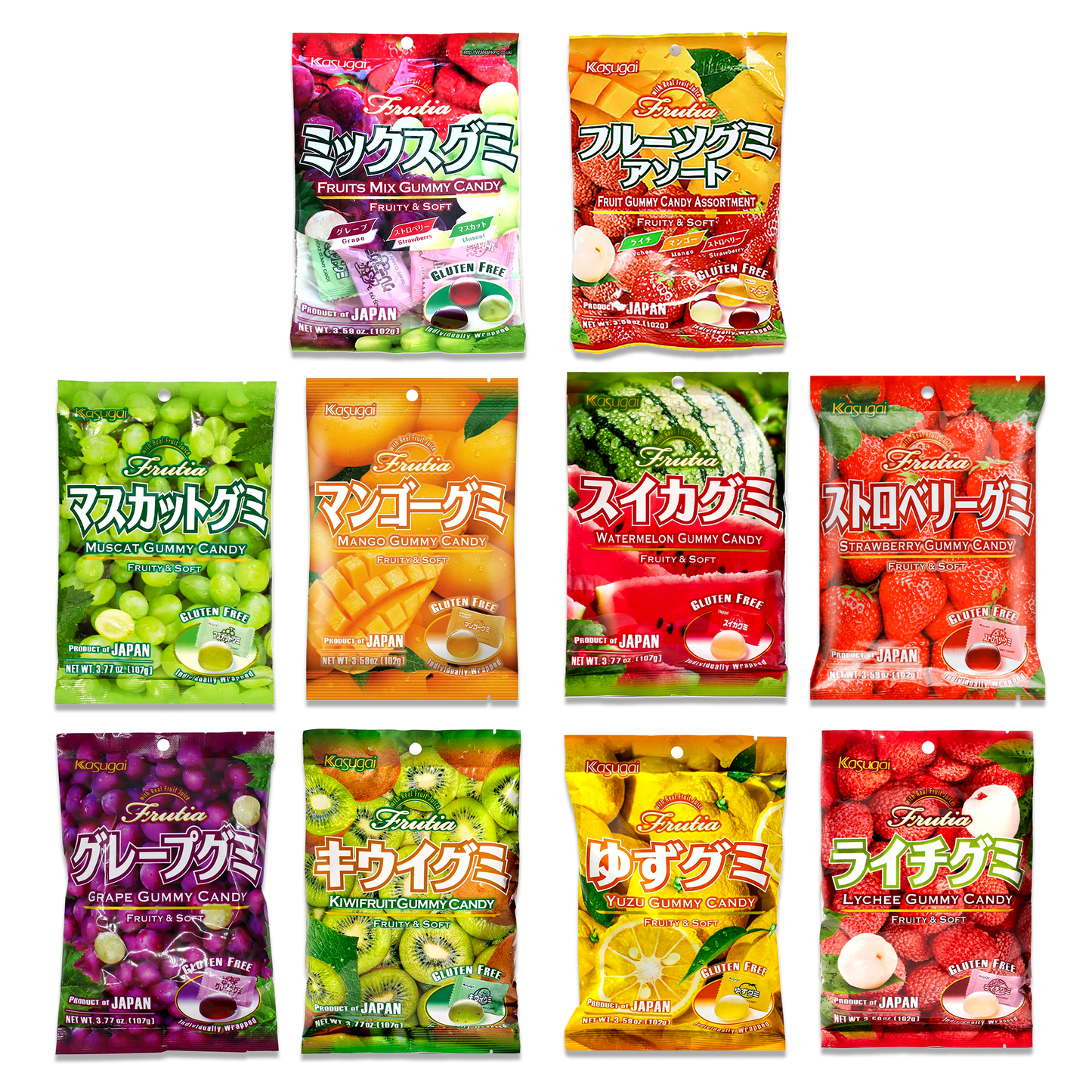 Kasugai Gummy Peg Bag Variety Pack of 10 Flavors