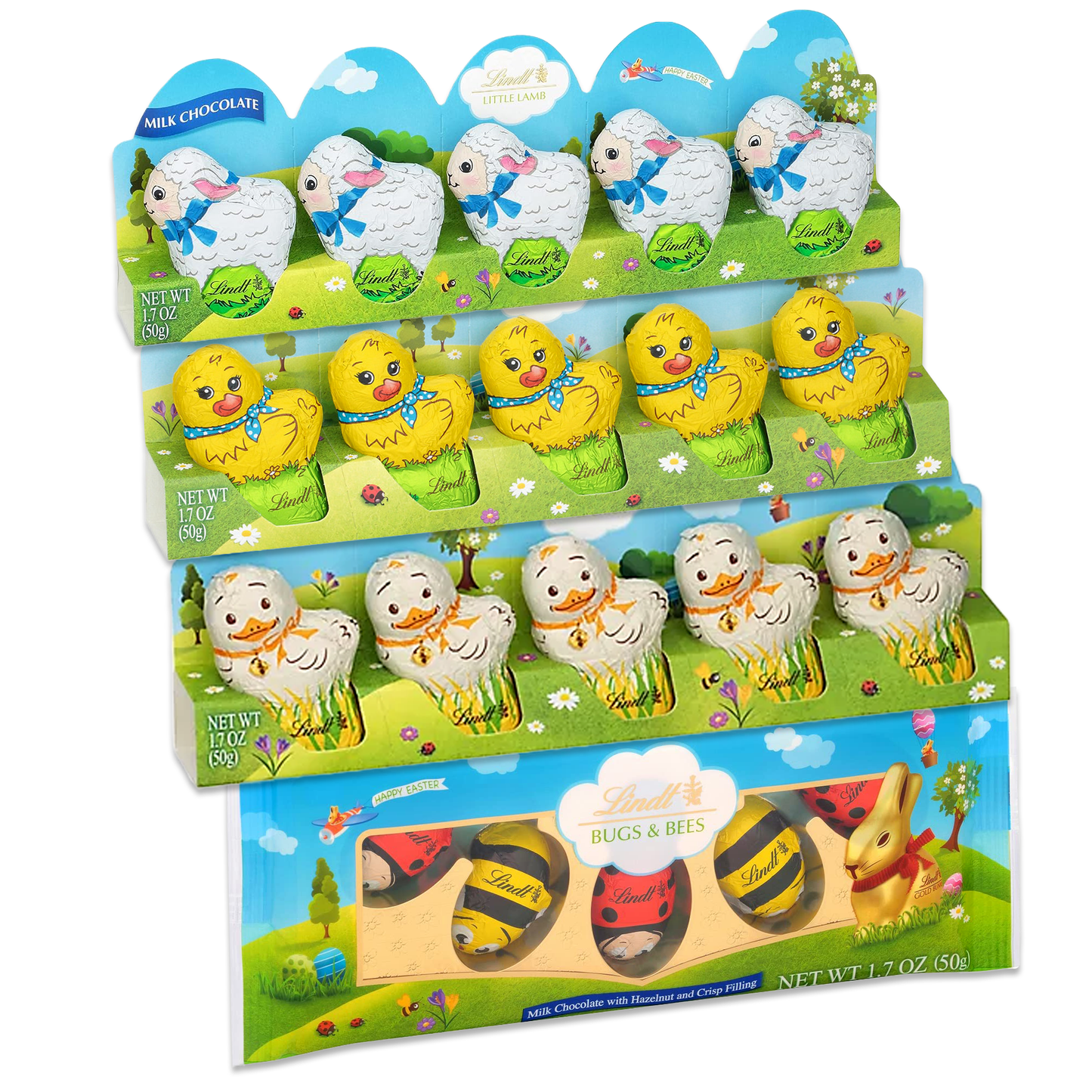 Easter Chocolate Candy 4 Pack- Chocolate Lambs, Bugs and Bees, Little Chics, and Mini Chics Variety Pack of 4. Bee Candy, Bug Candy, Candy Bugs, Ladybug Candy, Insect Candy, Chocolate Easter Candy