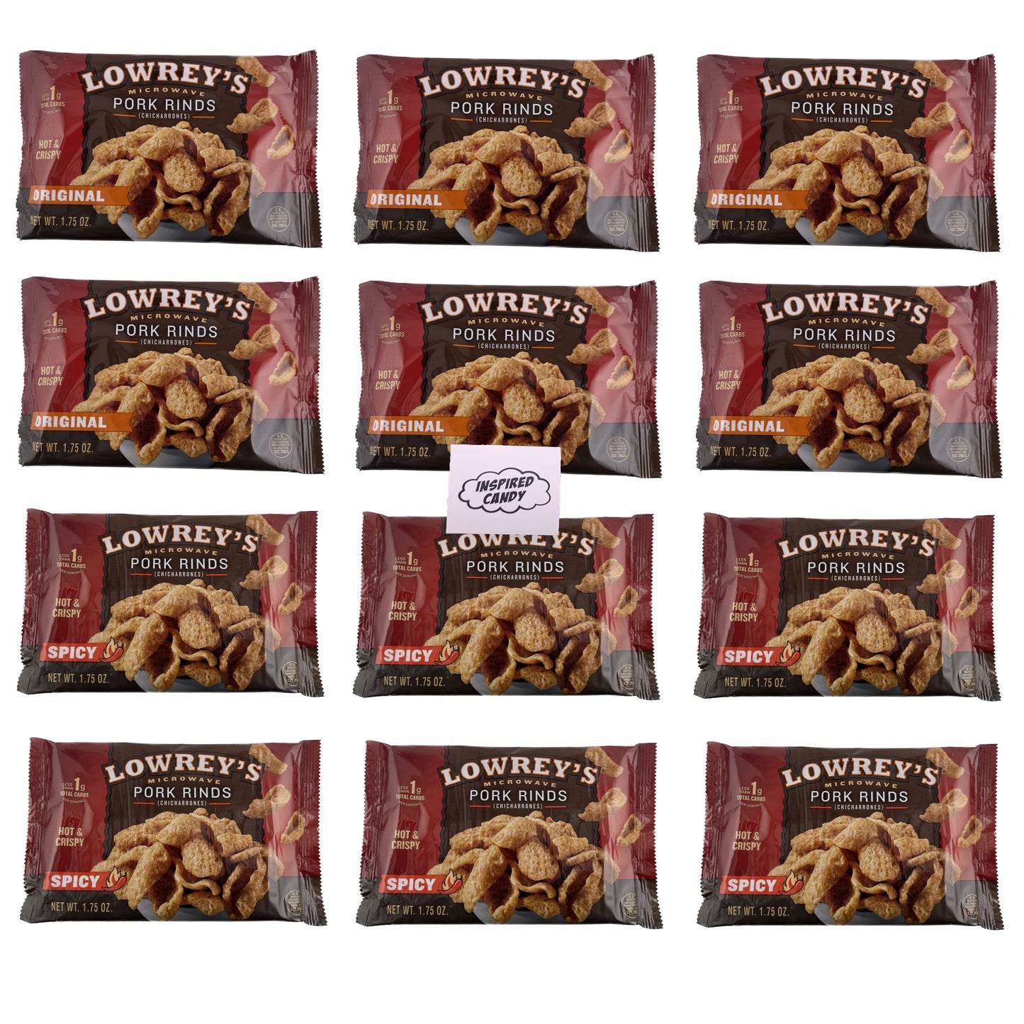Lowrey's Microwave Pork Rinds Variety Pack - 12 Bags (Original & Hot Spicy)