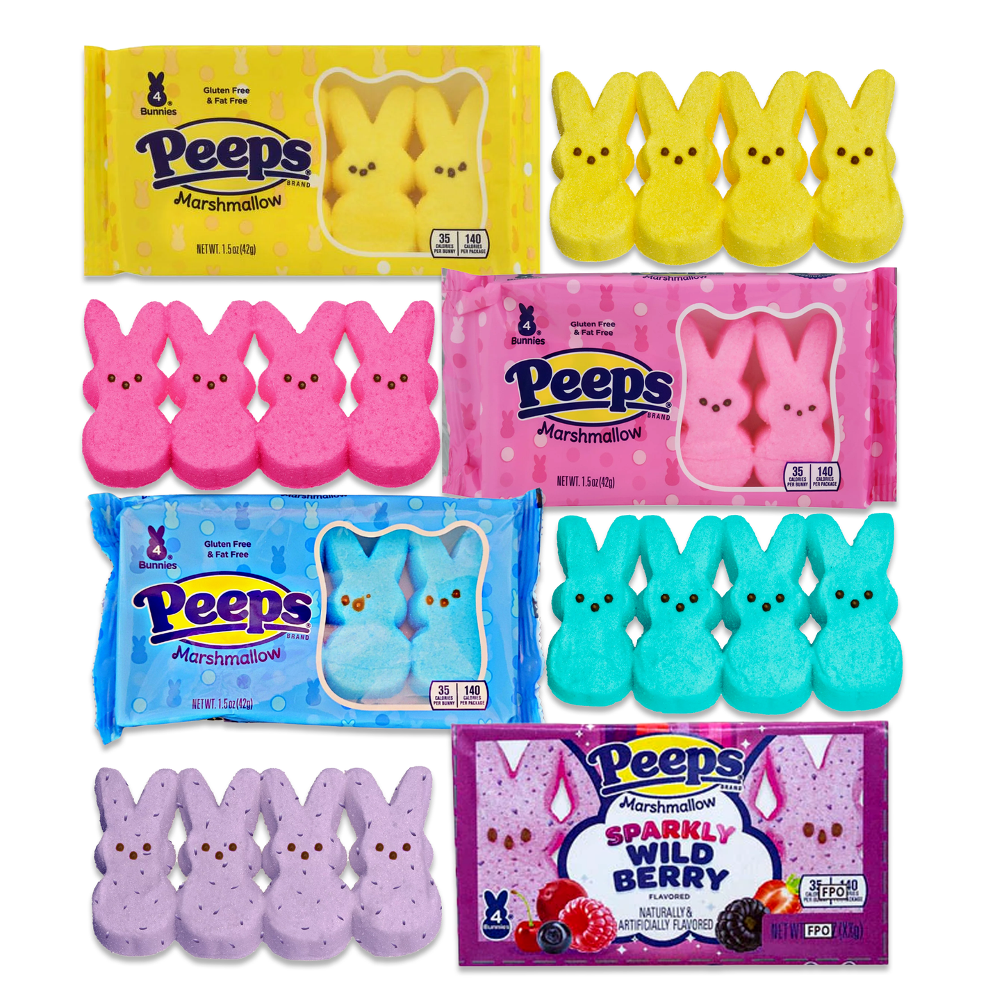 Easter Peeps Candy Variety 16 Pack- 4 Flavors of 4 Peeps Marshmallow Candy Each. Pink Marshmallows, Peeps Bulk, Blue Marshmallows, Marshmallow Peeps, Easter Marshmallow Candy