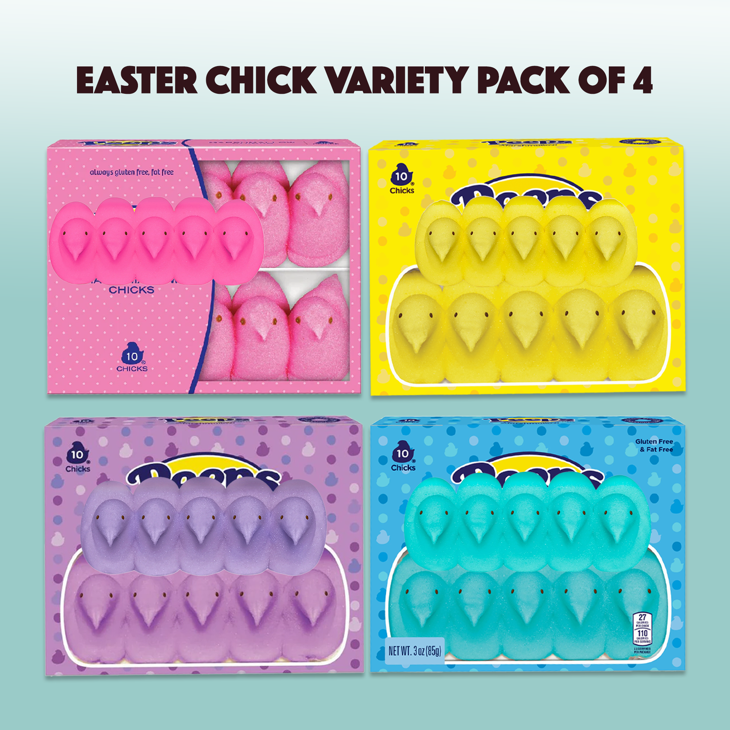Peeps Variety Pack of 4 (Total of 40 Peeps 10 of Each Flavor)